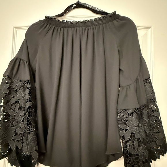 Joseph Ribkoff Black Lace Bell Sleeve Blouse Size 6 - Picture 2 of 5